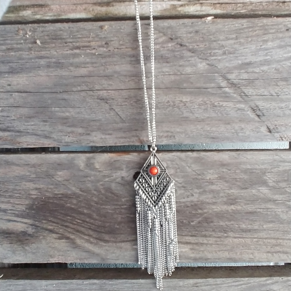 Silver with orange long necklace